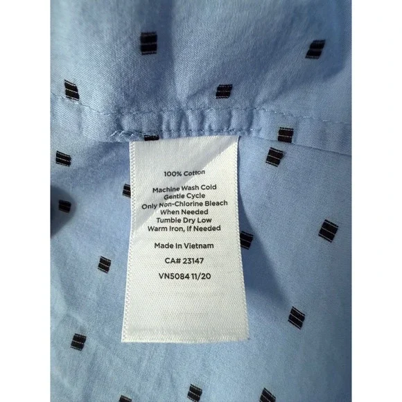 Talbots Women Light Blue Black Dot Print 3/4 Sleeve Button Neck Tunic Top Size L - Picture 11 of 12